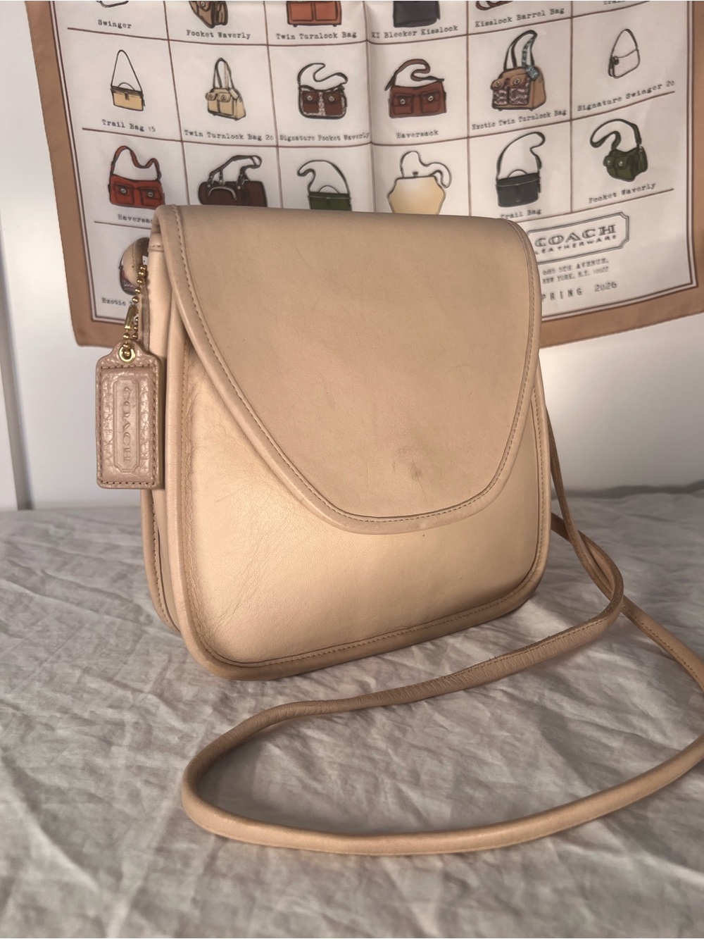 Vintage Coach Lindsay Crossbody Bag 9888 Bone Leather Classic Flap